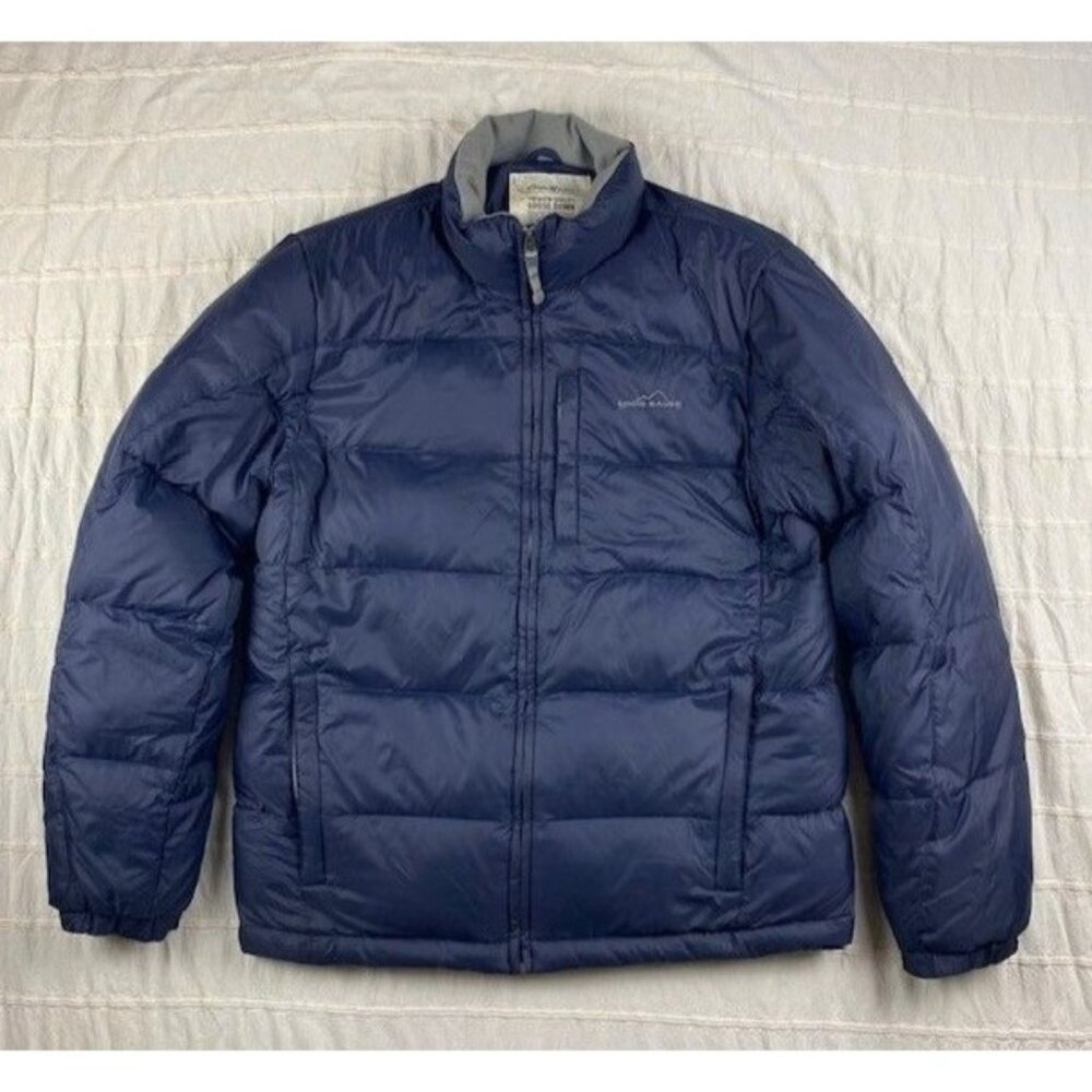Eddie Bauer Premium Quality Goose Down Jacket Men's Size Large Blue Puffer Coat
